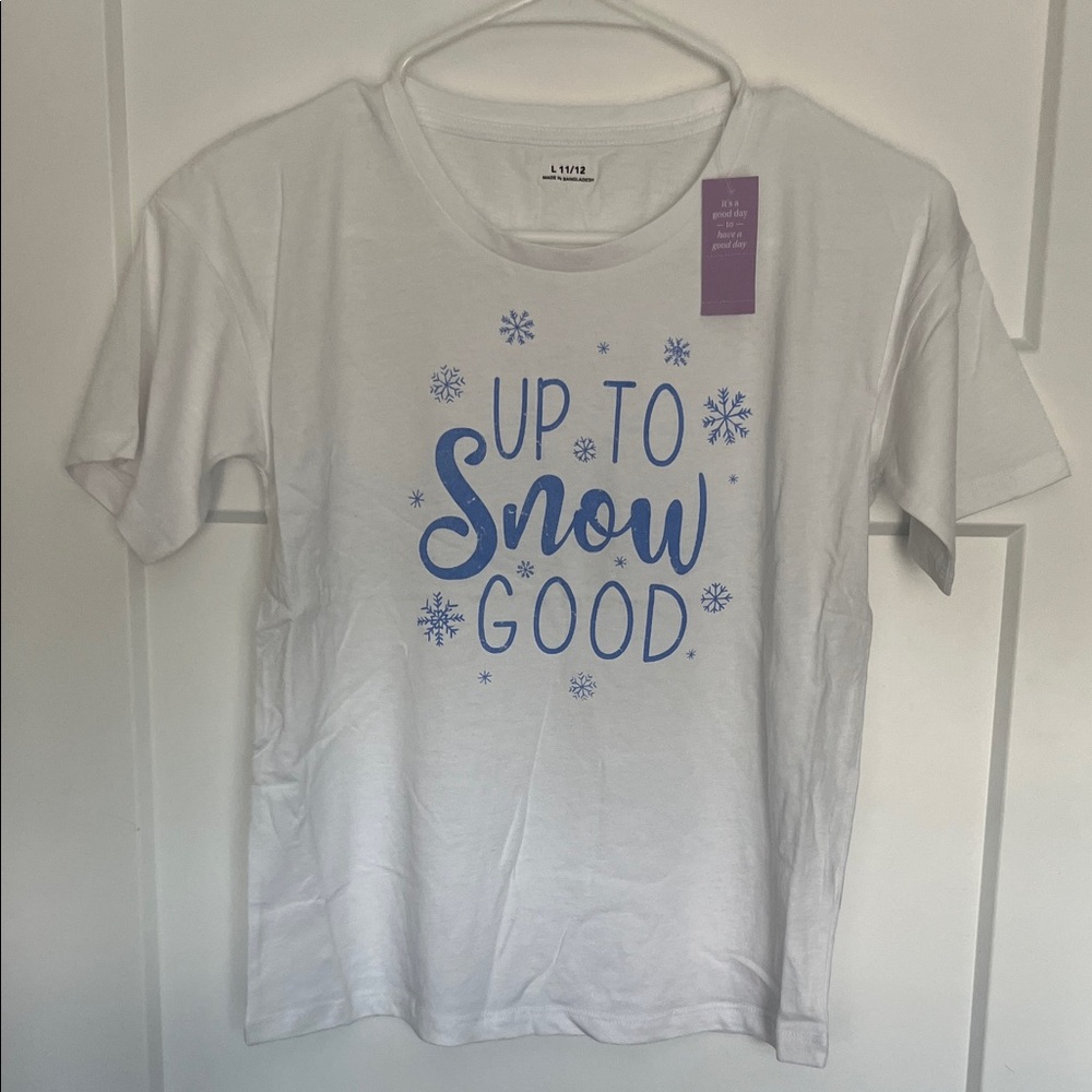 White Tee with Blue Snow Print